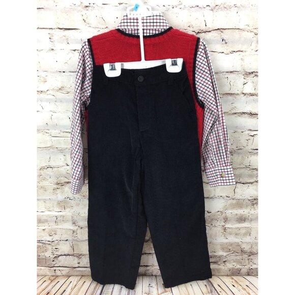 Boys Goodlad 3-Piece Argyle Sweater Vest Set Size 5/6 Red Plaid Shirt & Black Pa - Picture 4 of 7